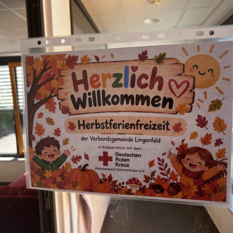 Willkommensschild der Herbstferienfreizeit der Verbandsgemeinde Lingenfeld